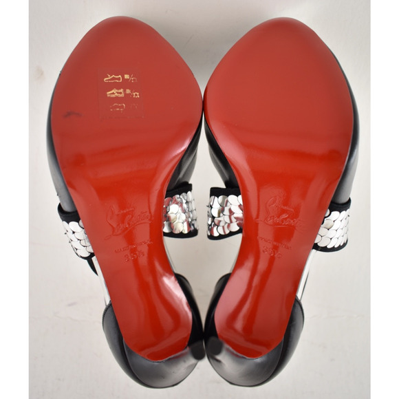 Christian Louboutin Xiletta 120 Black Silver Peep Platform Sandal Heel Pump 35.5 - Picture 14 of 16